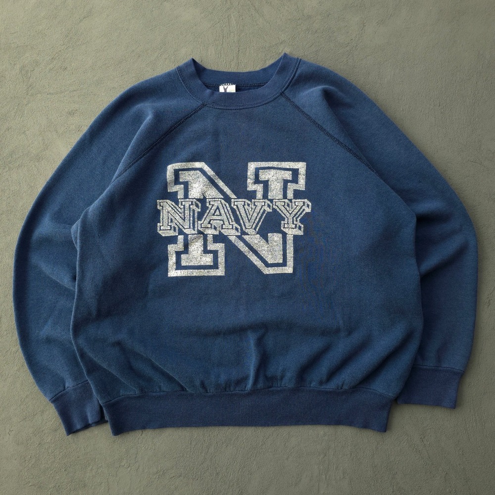 Vintage 80s Tultex Navy Blue Sweatshirt XL US Navy Raglan Graphic Made in USA
